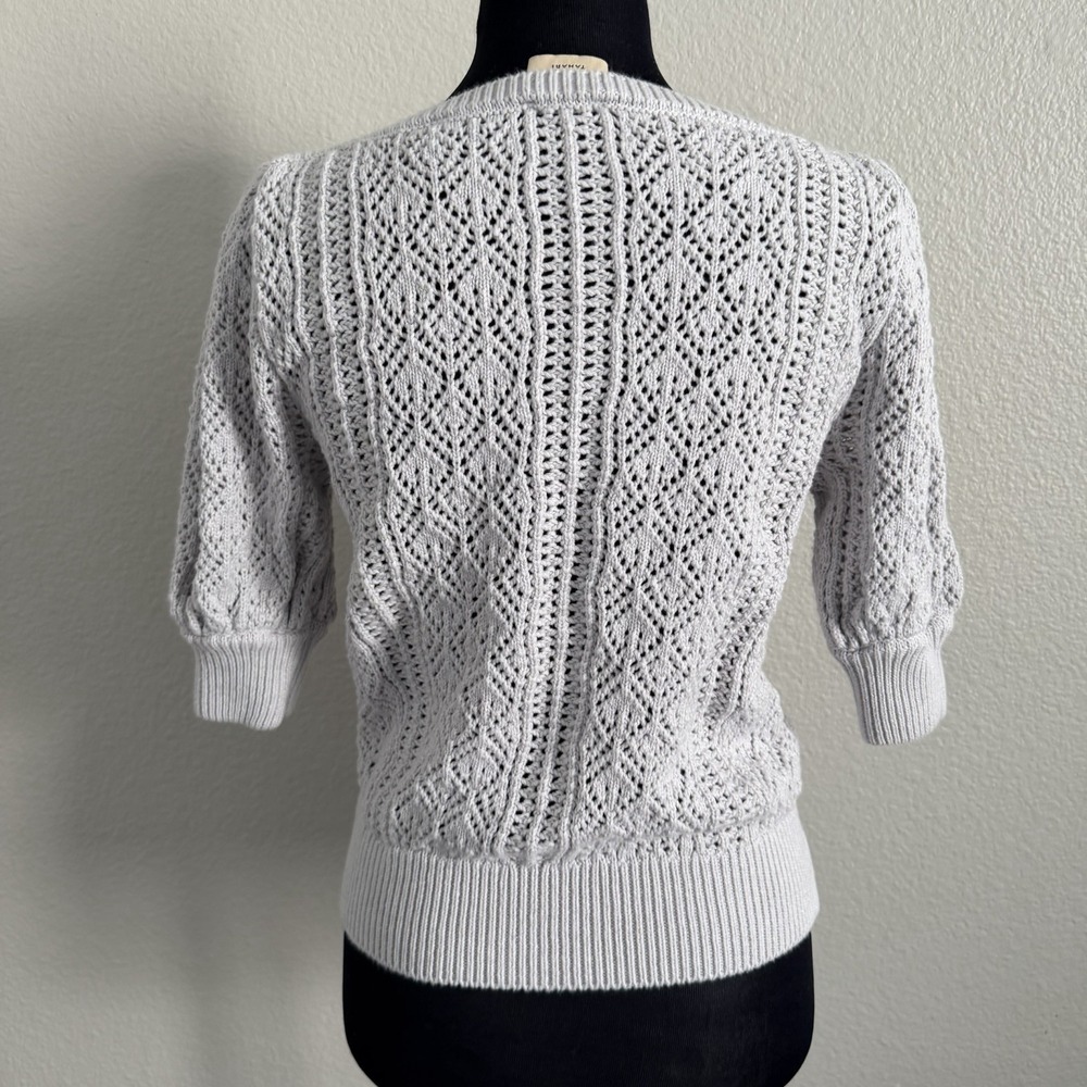 Elie Tahari Women's Small Short Sleeve Top Open Knit Chunky Cable Knit - Picture 3 of 5